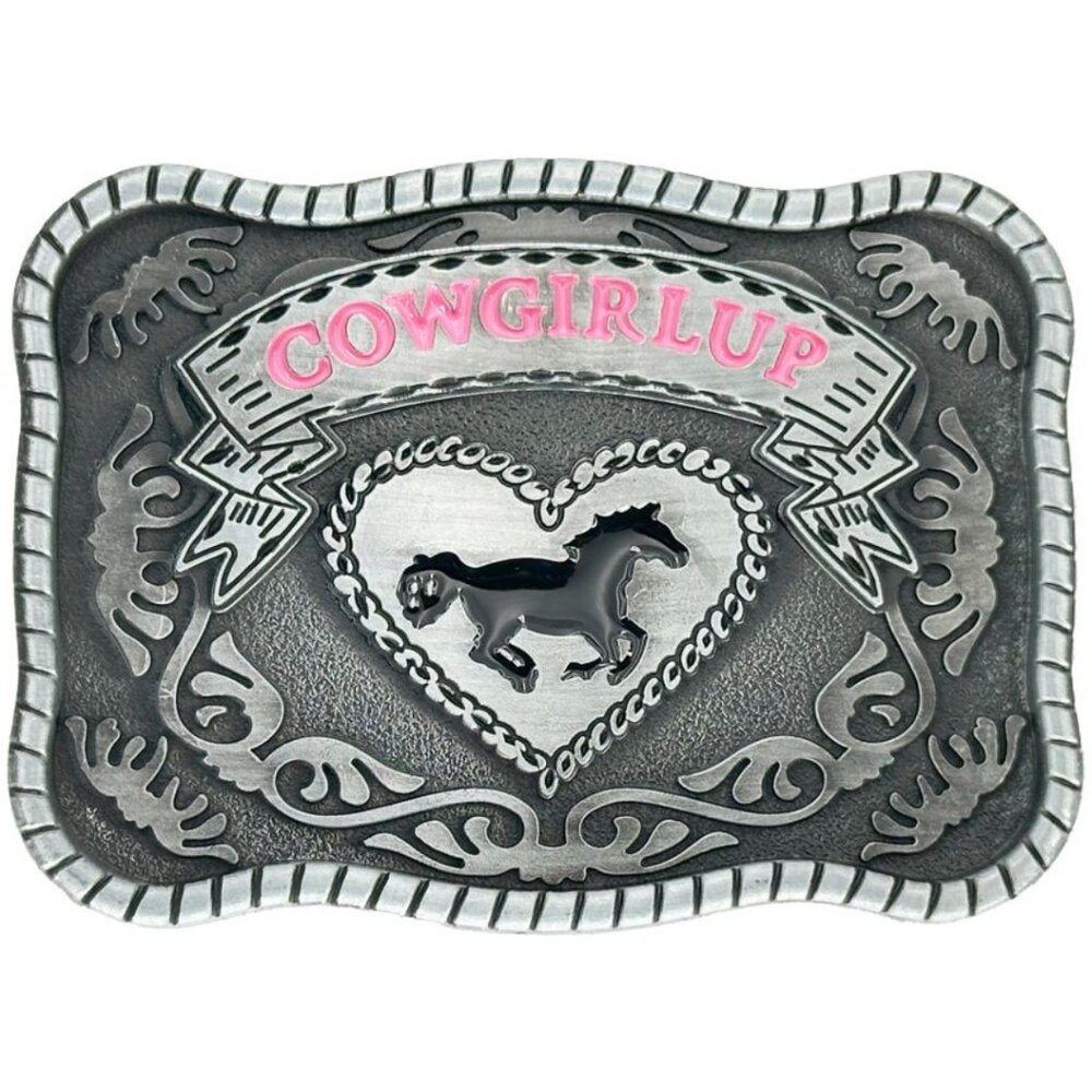 Cowgirl Up Running Horse Silver Tone Western Belt Buckle NWT
